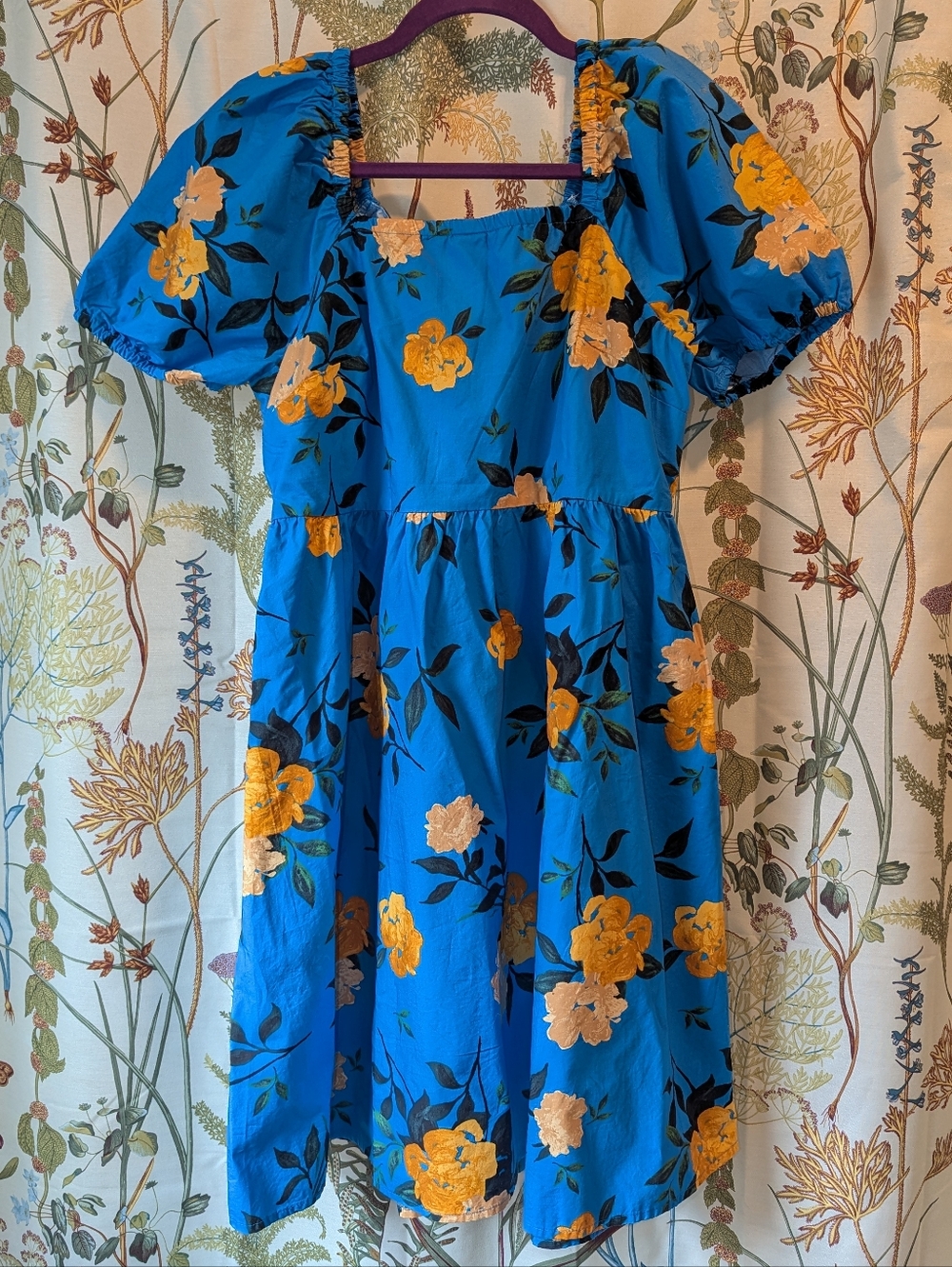 Time & Tru Puff Sleeve Tie Back Square Neck Dress